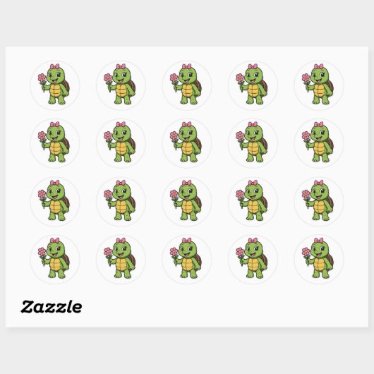 Turtle holding a flower ronde sticker (Vel)
