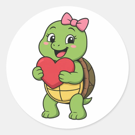 Turtle holding a heart ronde sticker (Voorkant)