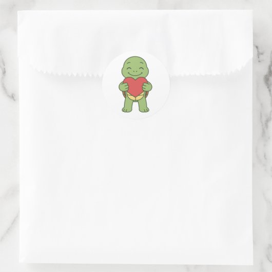Turtle holding heart  ronde sticker (Tas)