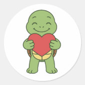 Turtle holding heart  ronde sticker (Voorkant)