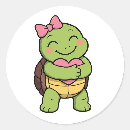 Turtle hug ronde sticker (Voorkant)