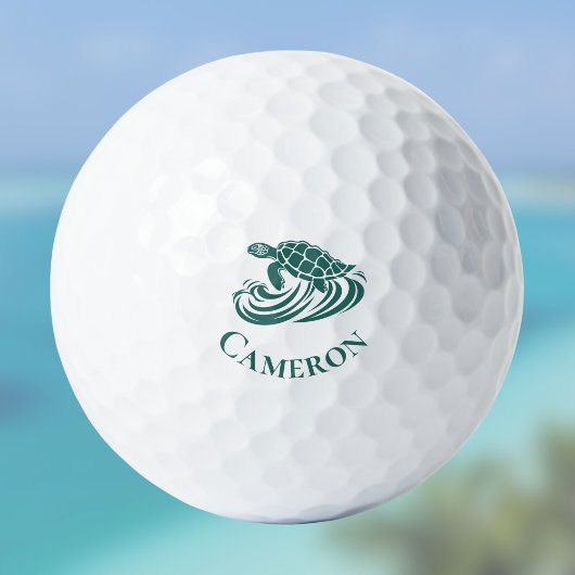 Turtle in Beach Waves Monogram Name Golfballen