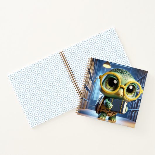 Turtle in Glasses in Library, by Natasha Us   Notitieboek (Binnen)