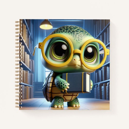 Turtle in Glasses in Library, by Natasha Us Notitieboek (Voorkant)