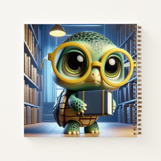 Turtle in Glasses in Library, by Natasha Us   Notitieboek (Achterkant)