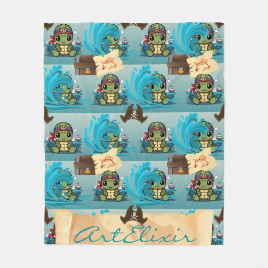 Turtle Kawaii Pirate Fleece Deken (Voorkant)