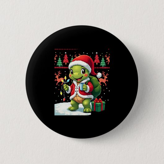 Turtle Kerstlichten Lelijke Kerstman Turtle Kerst Ronde Button 5,7 Cm (Voorkant)
