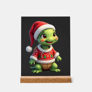 Turtle lelijke trui kerstman hoed kerst T-shirt (1 Acryl Bord