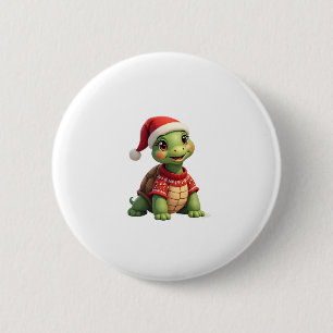 Turtle lelijke trui kerstman hoed kerst T-shirt (1 Ronde Button 5,7 Cm