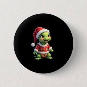 Turtle lelijke trui kerstman hoed kerst T-shirt (1 Ronde Button 5,7 Cm