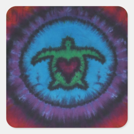 Turtle Love Tie Dye Vierkante Sticker (Voorkant)