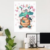 Turtle Lover Cute Turtle zingt Poster (Thuiskantoor)