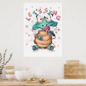 Turtle Lover Cute Turtle zingt Poster (Keuken)