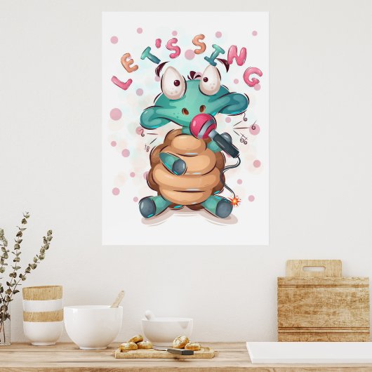 Turtle Lover Cute Turtle zingt Poster (Keuken)