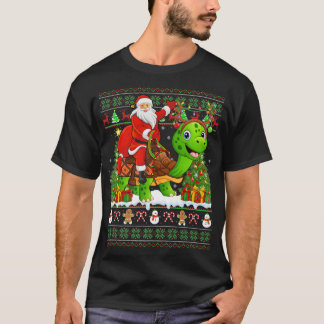 Turtle Lover Funny Ugly Santa Riding Turtle T-shirt
