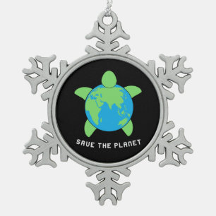 Turtle Lover Save The Turtle Planet Tin Sneeuwvlok Ornament
