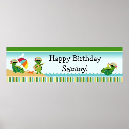 Turtle Luau Birthday Party Banner 40x12 Poster (Voorkant)