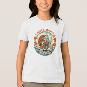Turtle Mancer Mystieke Oceaangolven Japanse Kunst Tri-Blend Shirt