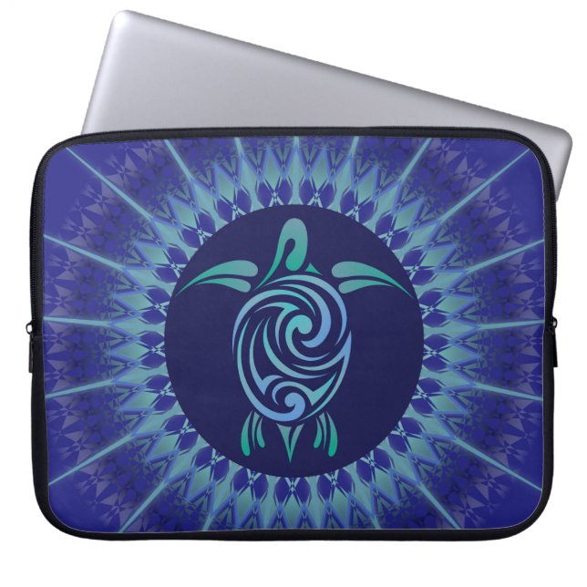 Turtle Mandala Dark Blue Laptop Sleeve (Voorkant)
