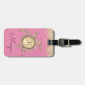 Turtle Monogram Stars op Roze Bagagelabel (Voorkant horizontaal)