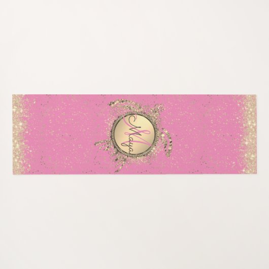 Turtle Monogram sterren op roze Yoga Mat (Achterkant (horizontaal))