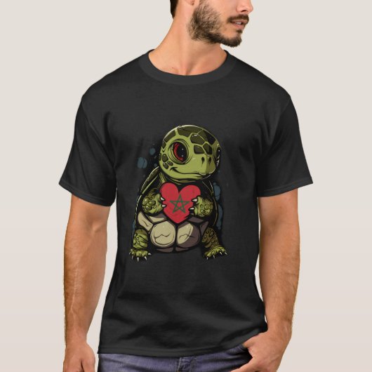 Turtle Moroccan Pride Marokko Vlag Marokkaanse roo T-shirt (Voorkant)