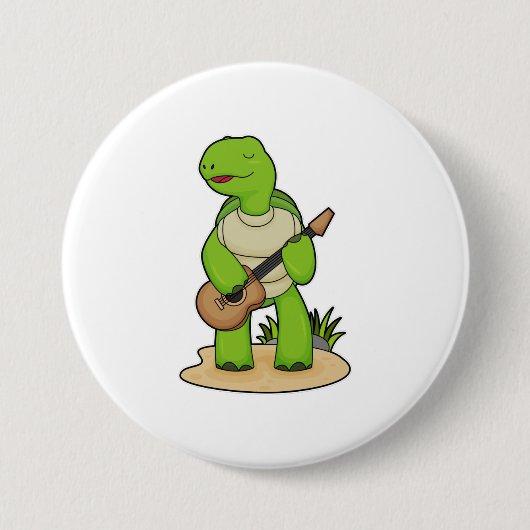 Turtle Musician Guitar Music Ronde Button 7,6 Cm (Voorkant)