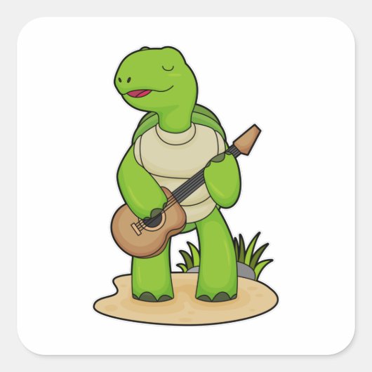 Turtle Musician Guitar Music Vierkante Sticker (Voorkant)