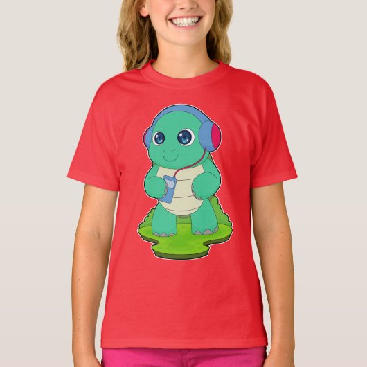 Turtle muzikant hoofdtelefoon muziek t-shirt (Voorkant)