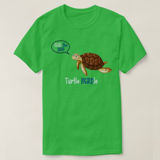 Turtle Nerdle op Ocean Blue T-shirt (Design voorkant)