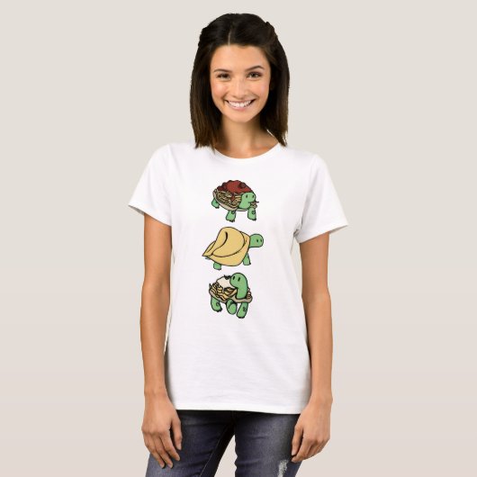 Turtle Noodles Cute Tortoise Pasta Trio T-shirt (Voorkant volledig)