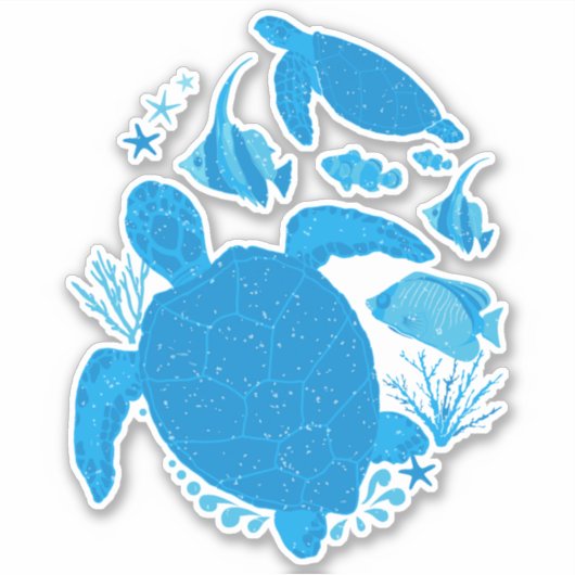Turtle Ocean Reef Cool Blue Sticker (Voorkant)