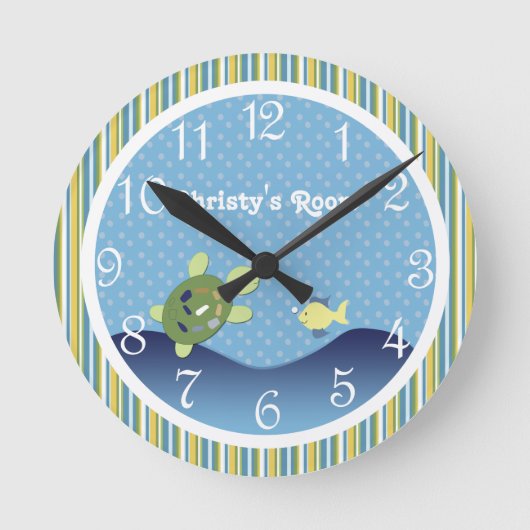 Turtle Ocean Reef Nursery Personalized Wall Clock Ronde Klok (Voorkant)