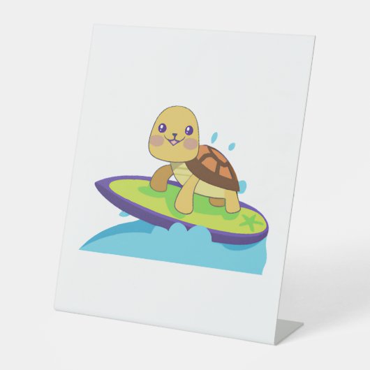 Turtle on surfboard reclamebord met voetstuk (Voorkant)