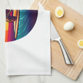 Turtle on Surfboard Sunset Theedoek (Quarter Fold)