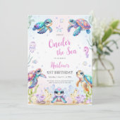 Turtle Oneder The Sea 1st Birthday Invitation Kaart (Staand voorkant)