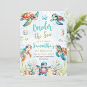 Turtle Oneder The Sea 1st Birthday Invitation Kaart (Staand voorkant)