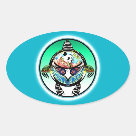 Turtle Panda Ovale Sticker (Voorkant)