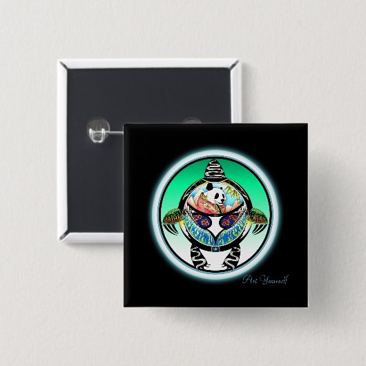 Turtle Panda Vierkante Button 5,1 Cm (Voorkant /achterkant)