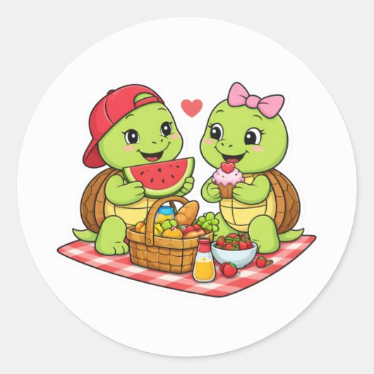 Turtle picnic with treats and smiles ronde sticker (Voorkant)