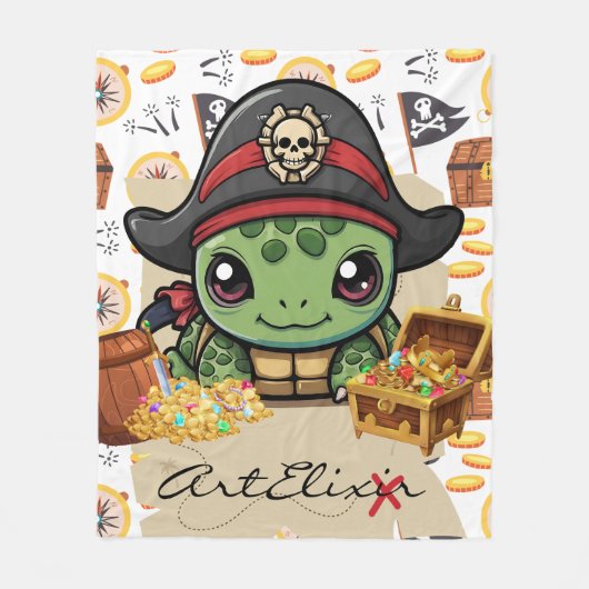 Turtle Pirate Money Fleece Deken (Voorkant)