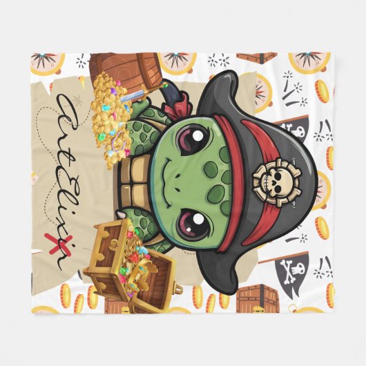 Turtle Pirate Money Fleece Deken (Voorkant (Horizontaal))
