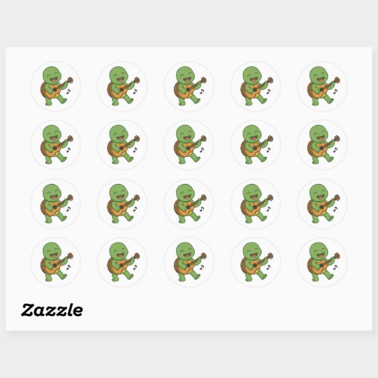Turtle playing a guitar  ronde sticker (Vel)