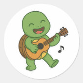 Turtle playing a guitar  ronde sticker (Voorkant)