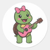 Turtle playing on a guitar ronde sticker (Voorkant)