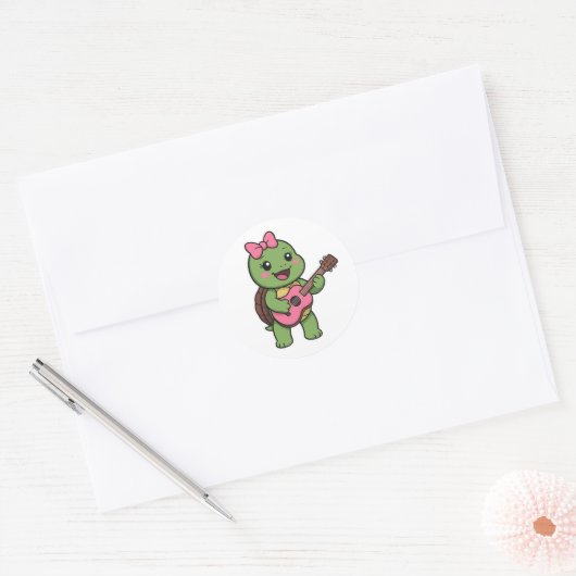 Turtle playing on a guitar ronde sticker (Envelop)