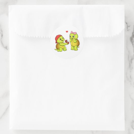Turtle proposal with engagement ring ronde sticker (Tas)