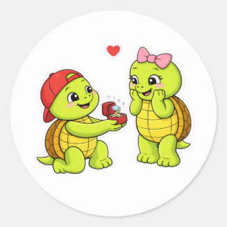 Turtle proposal with engagement ring ronde sticker