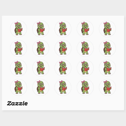 Turtle reading a book ronde sticker (Vel)