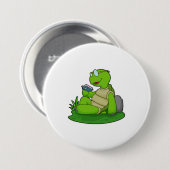 Turtle Reading Book Ronde Button 7,6 Cm (Voorkant /achterkant)